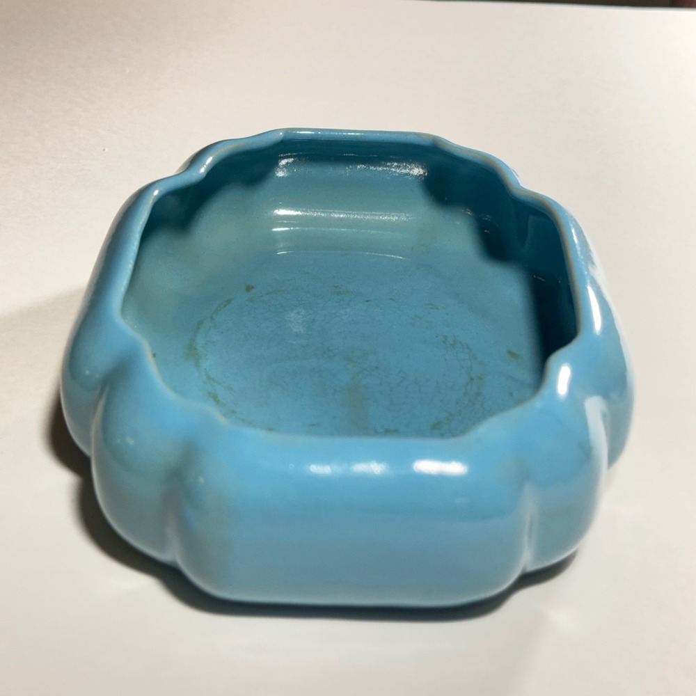 Vintage Rosemeade Pottery Scalloped Blue Ceramic Dish North Dakota